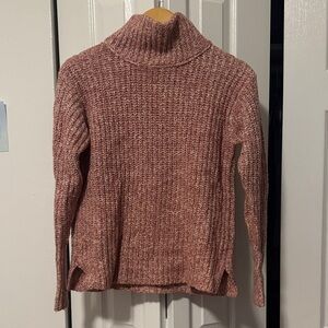 XS Rose Pink Turtleneck Sweater with Side Slits